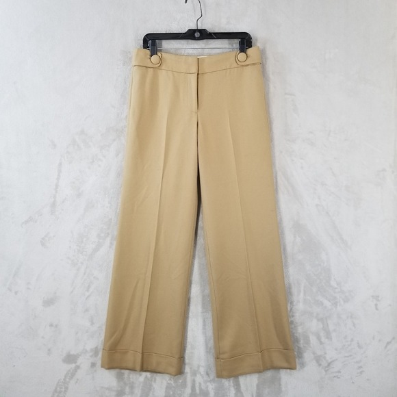 J.CREW Pants - J Crew Pants Women 8 Tan Wool Wide Leg Cuff Favorite Fit Minimal Capsule Neutral